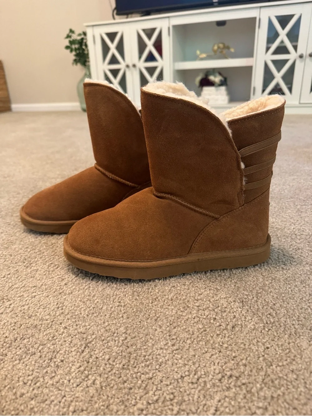 BearPaw Women's Chestnut Suede Winter Boot with Shearling Cuff